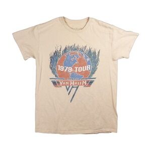 Van Halen T-Shirt Mens Medium Beige Excellent 1979 World Tour Rock Graphic Tee